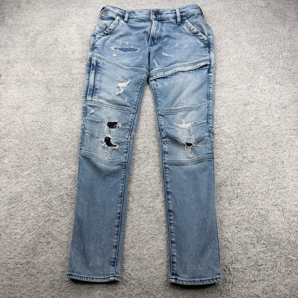 G-Star Raw Rackam 3D Skinny Jeans Mens 32x30 Blue Moto Biker Distressed Stretch
